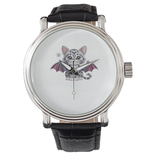 embroidered cat bat Classic T-Shirt Watch (Front)