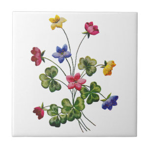 Embroidered Colourful Wood Sorrel Tile