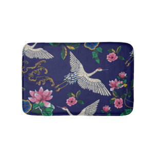 Embroidered cranes and flowers, vintage seamless p bath mat