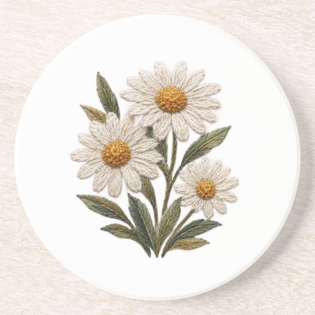 Embroidered Daisy Bloom Coaster (Front)