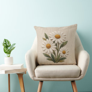 Embroidered Daisy Bloom Cushion