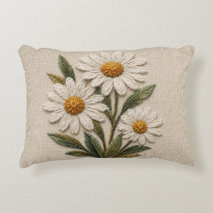 Embroidered Daisy Bloom Decorative Cushion
