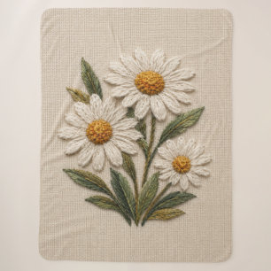 Embroidered Daisy Bloom Sherpa Blanket