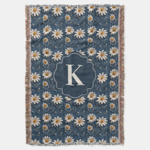 Embroidered Daisy Denim Blanket Monogram