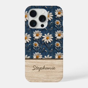 Embroidered Daisy Denim Phone Case with Name