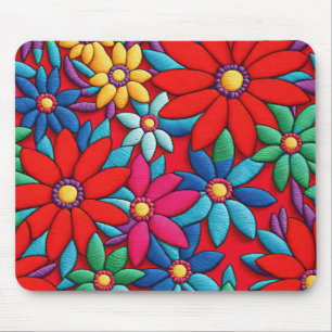 Embroidered Daisy Design Mouse Mat