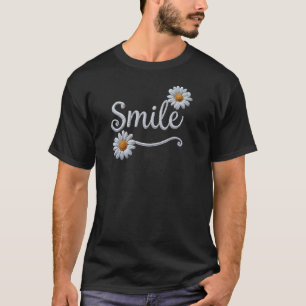 Embroidered Daisy Smile – Floral Cursive Typograph T-Shirt