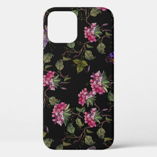 Embroidered Datura Flowers: Botanical Art iPhone 12 Case