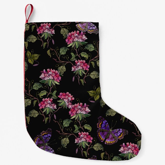 Embroidered Datura Flowers: Botanical Art Small Christmas Stocking (Front)