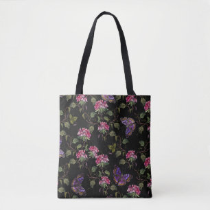 Embroidered Datura Flowers: Botanical Art Tote Bag