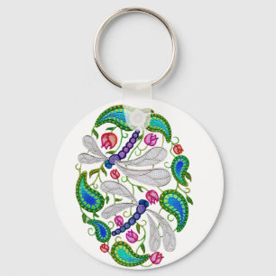embroidered dragonflies key ring
