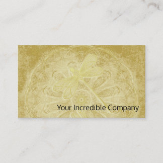 Embroidered dragonflies on gold mandala business card