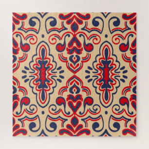 Embroidered Elegance: Ikat Fabric Pattern Jigsaw Puzzle