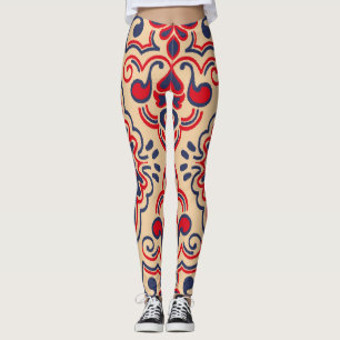 Embroidered Elegance: Ikat Fabric Pattern Leggings