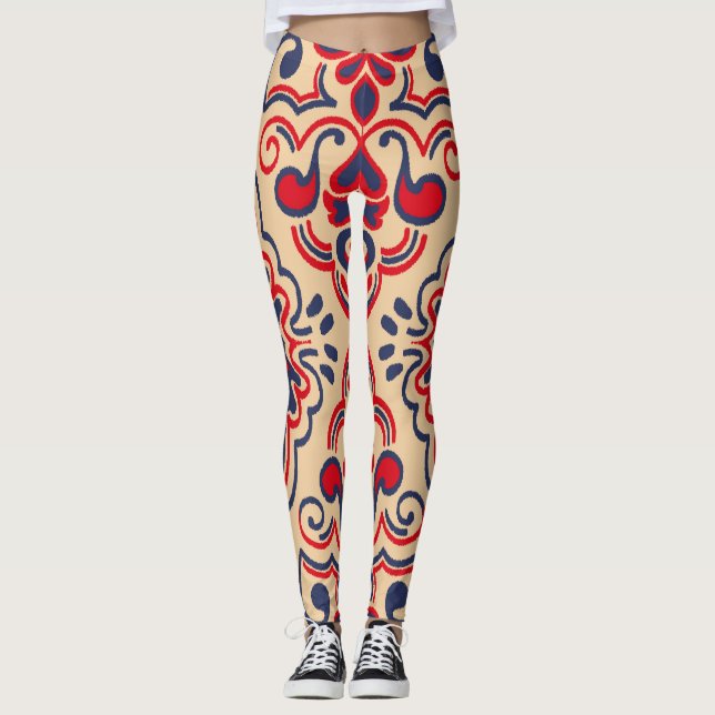 Embroidered Elegance: Ikat Fabric Pattern Leggings (Front)