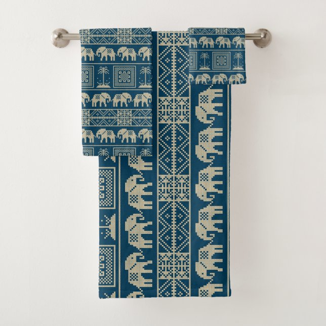 Embroidered Elephant Bath Towel Set (Insitu)