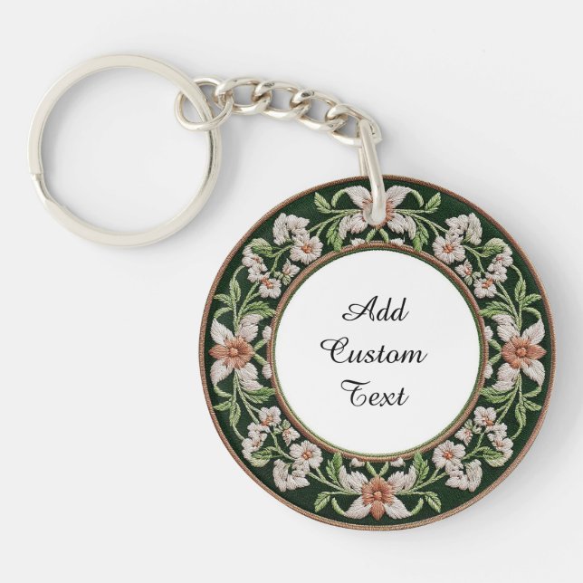 Embroidered Floral Circular Frame Key Ring (Front)