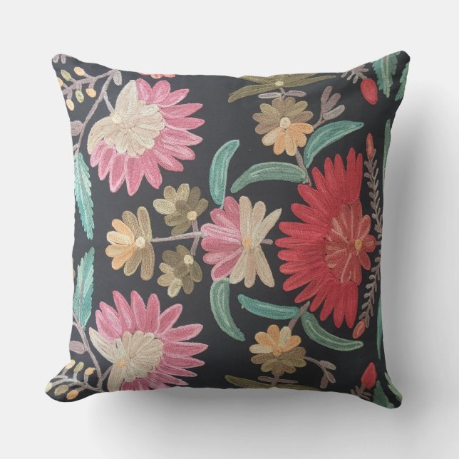 Embroidered floral design outdoor cushion (Front)
