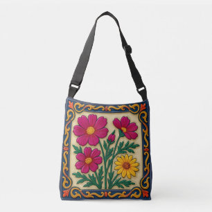 Embroidered Floral Folk Art  Crossbody Bag