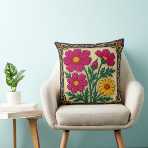 Embroidered Floral Luxury Folk Art Style Cushion