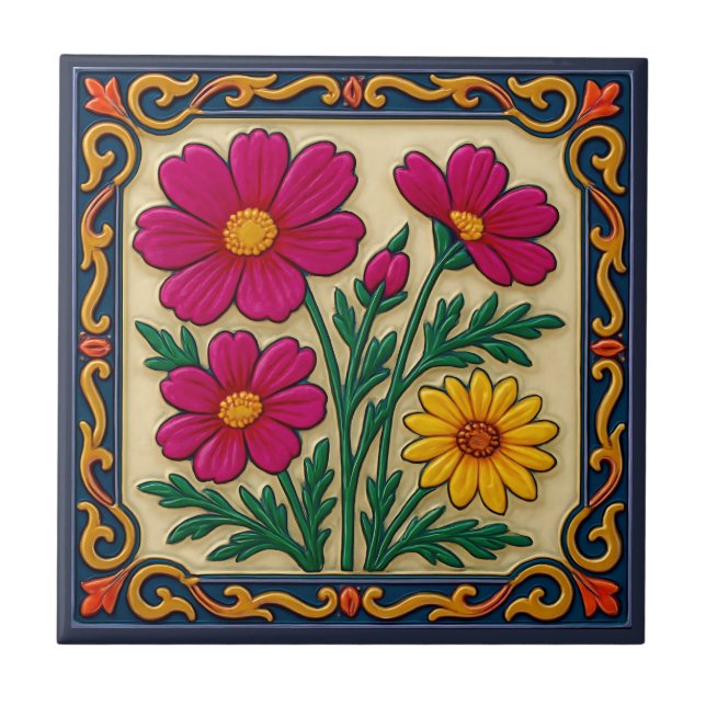 Embroidered Floral Luxury Folk Art Style  Tile (Front)