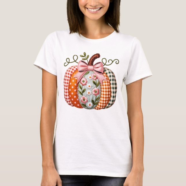 Embroidered Floral Pumpkin Fall Shirt (Front)
