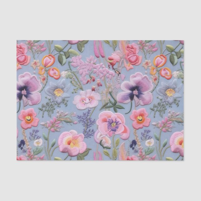 Embroidered Floral Seamless Pattern Tissue Paper (Front)