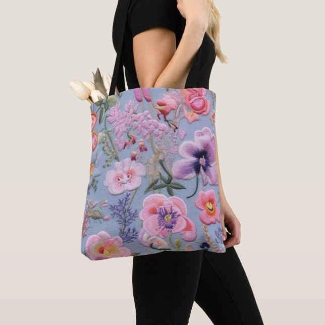 Embroidered Floral Seamless Pattern Tote Bag (Close Up)