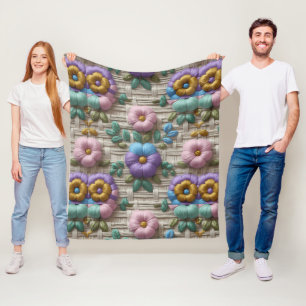 Embroidered Floral Style Plush & Cosy Fleece Blanket