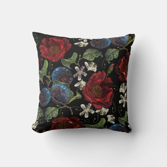 Embroidered Florals: Renaissance Seamless Pattern Cushion (Front)