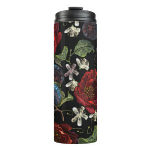 Embroidered Florals: Renaissance Seamless Pattern Thermal Tumbler