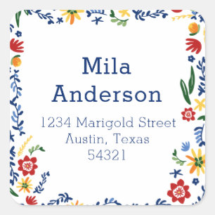 Embroidered Florals Square Address Label