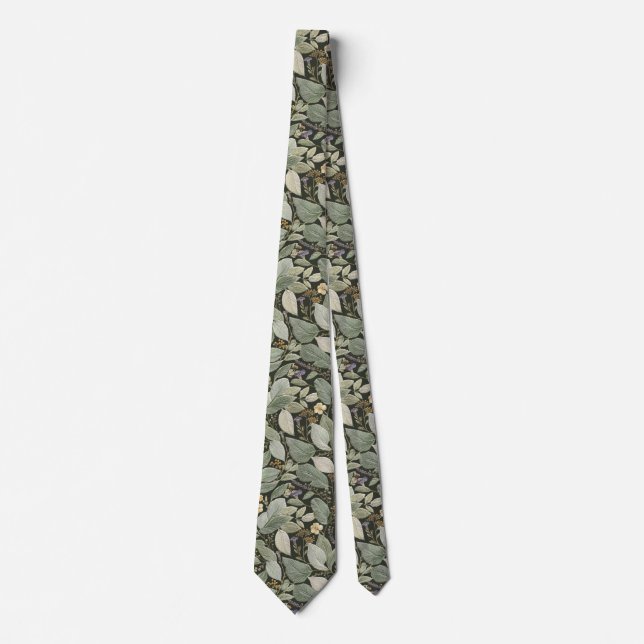 Embroidered Flower Pattern Subtle Botanical Tie (Front)
