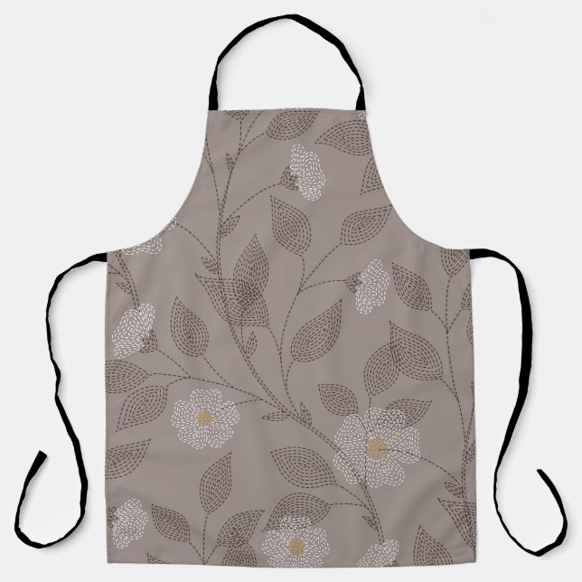Embroidered flowers and leaves, seamless design. apron (Front)