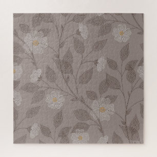 Embroidered flowers and leaves, seamless design. jigsaw puzzle