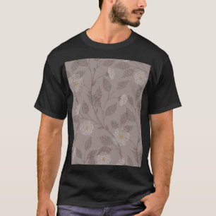 Embroidered flowers and leaves, seamless design. T-Shirt