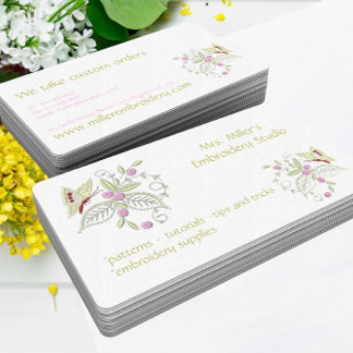 Embroidered Flowers Butterfly Embroidery Pattern Business Card