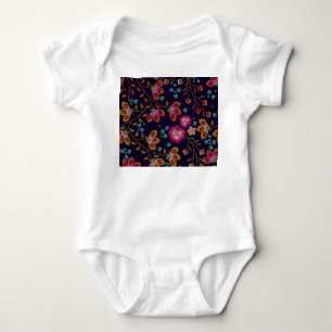 Embroidered flowers: fashion seamless pattern baby bodysuit