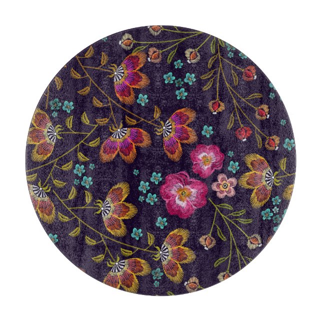 Embroidered flowers: fashion seamless pattern cutting board (Front)