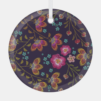 Embroidered flowers: fashion seamless pattern glass tree decoration