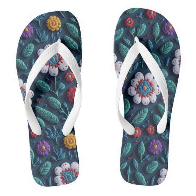 embroidered flowers flip flops (Footbed)