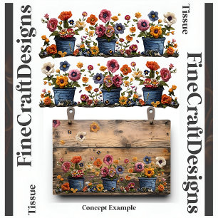 Embroidered Flowers In Pots Decoupage L and R 018 Tissue Paper