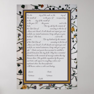 Embroidered Flowers Ketubah - Reform Canadian Text Poster