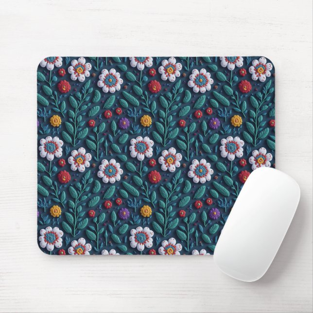 embroidered flowers mouse mat (With Mouse)