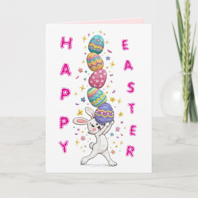 Embroidered Funny Bunny Easter personalised Card (Front)