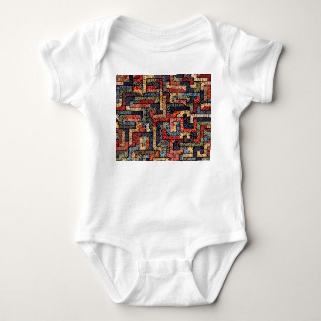 Embroidered geometric, ethnic texture baby bodysuit (Front)