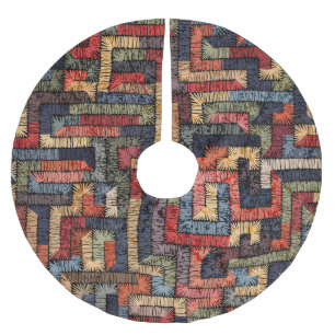 Embroidered geometric, ethnic texture brushed polyester tree skirt