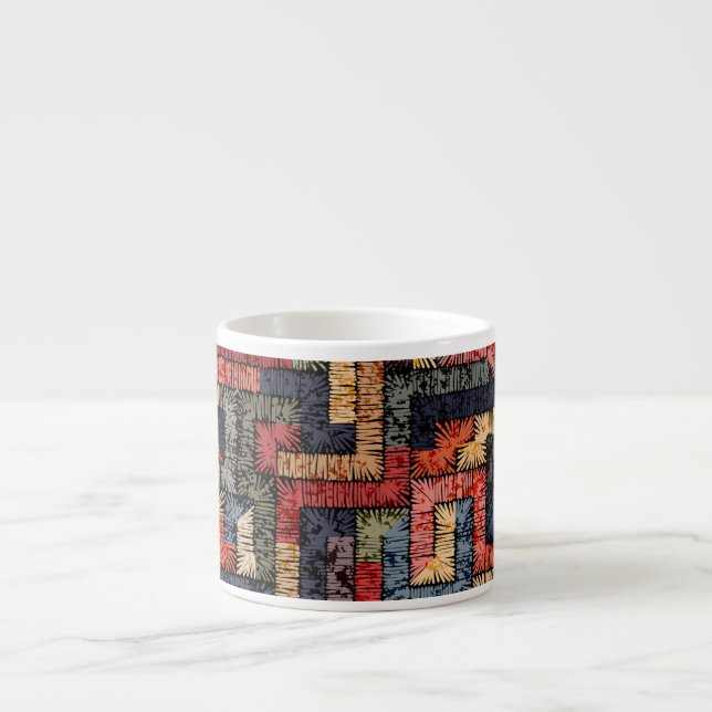 Embroidered geometric, ethnic texture espresso cup (Front)