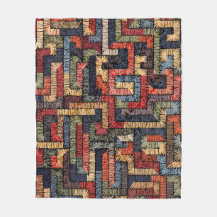 Embroidered geometric, ethnic texture fleece blanket