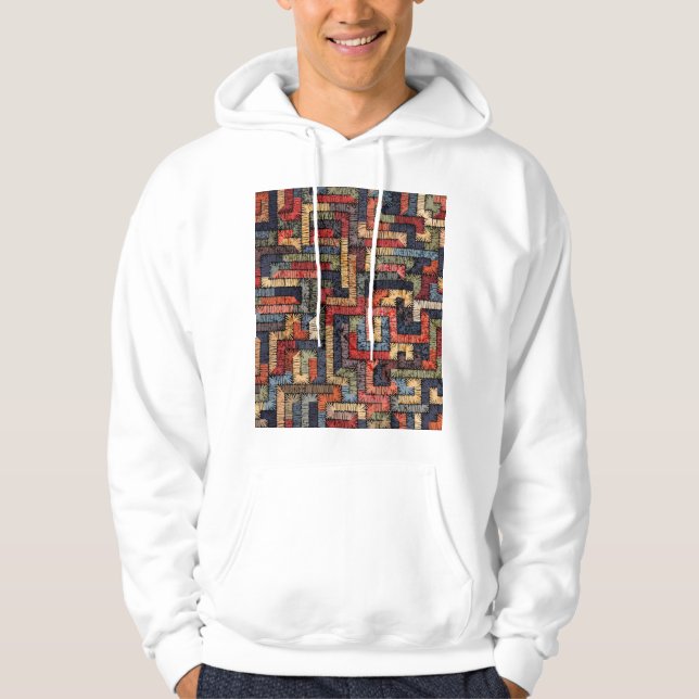 Embroidered geometric, ethnic texture hoodie (Front)